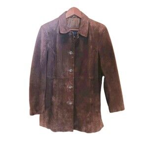 Vtg Relativity Womens Sz L Dark Brown Genuine Suede Leather Jacket Stitching Y2K